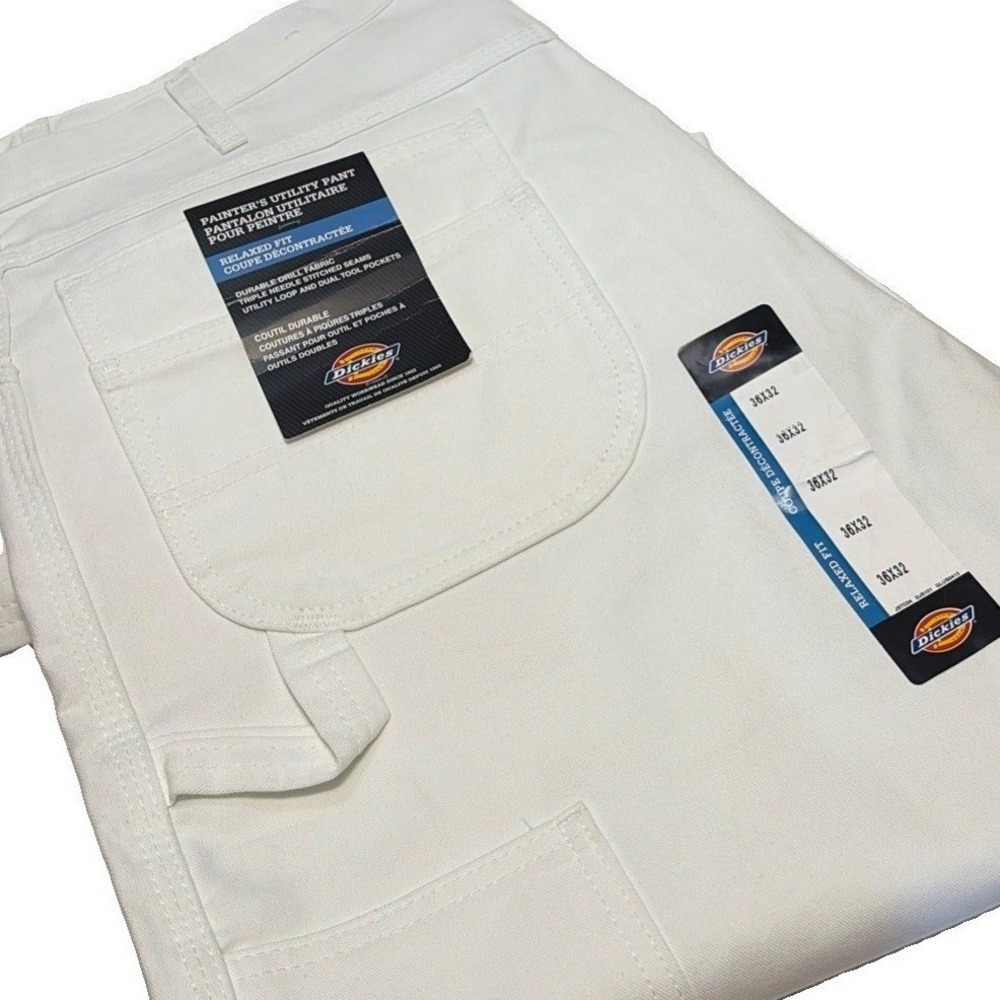 NWT Dickies Professional Painters Pants Mens 36x32 White Cotton Utility Workwear